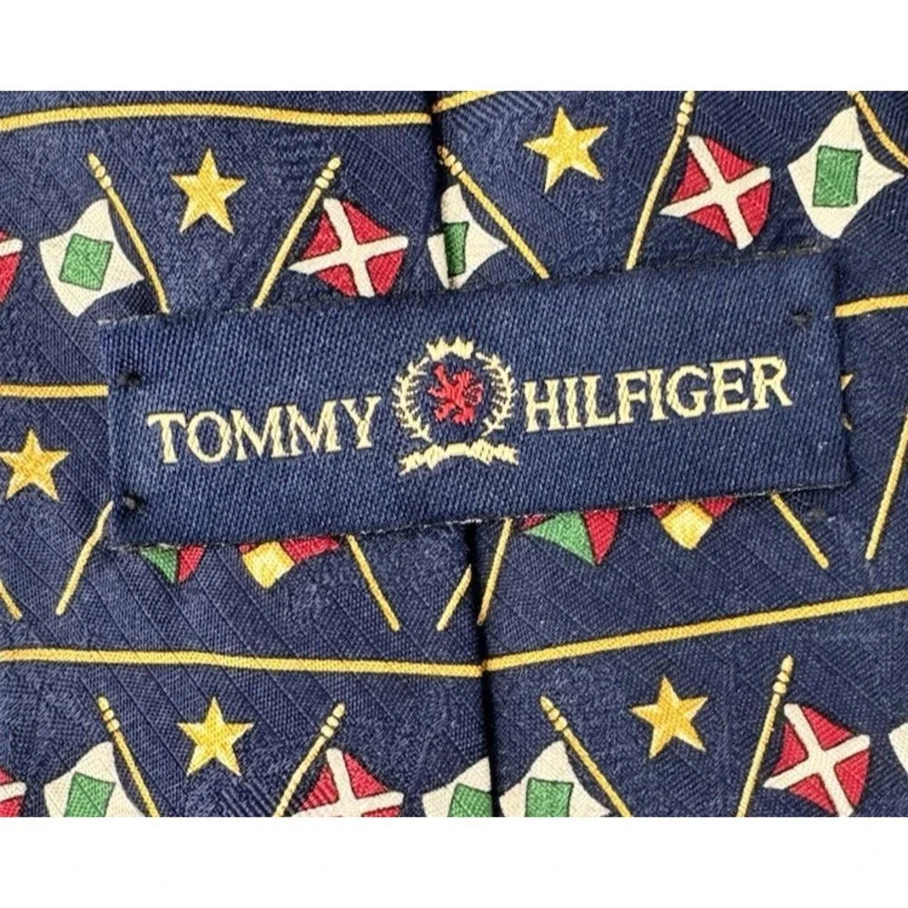 Tommy‎ Hilfiger Nautical Flags 100% Silk Necktie Navy Blue Sailing Maritime Tie
